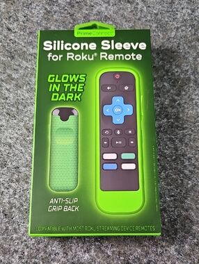 Anti Slip Grip Silicone Sleeve For Roku Remote, Green Glow In The Dark, NEW
